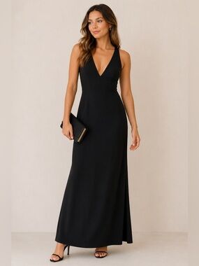 Lulus Black Maxi Dress Deep V Sleeveless Formal Wedding Guest S NWT